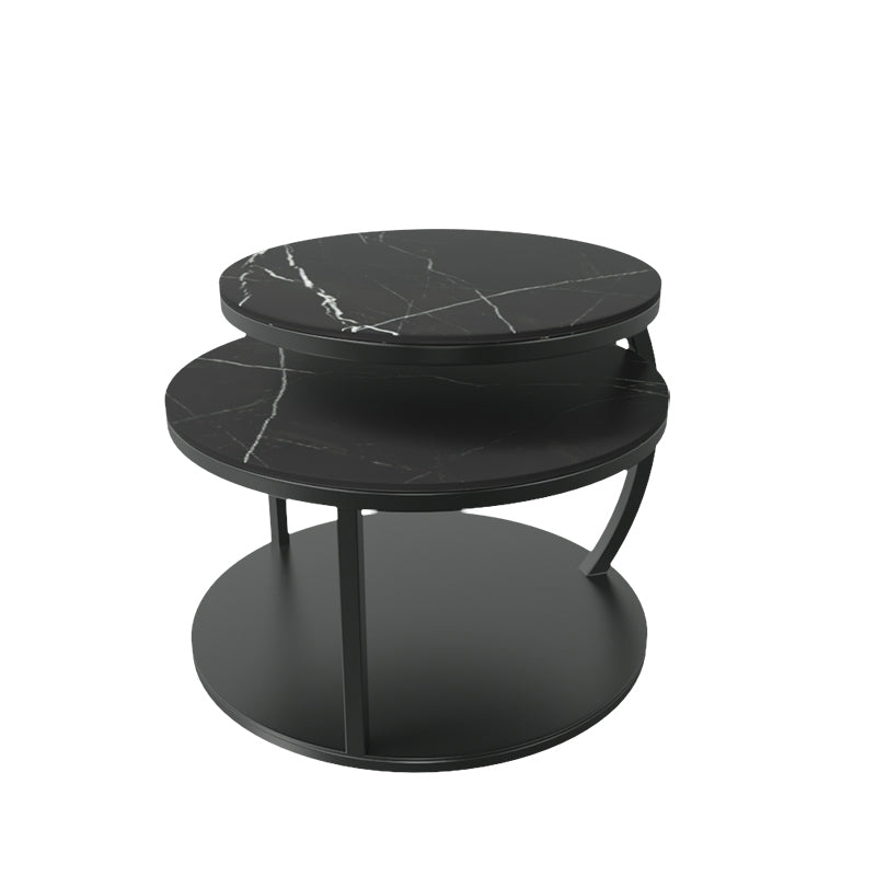 Contemporary Coffee Table Round Stone Top Extendable Coffee Cocktail Table Black Black Clearhalo 'Coffee & Accent Tables' 'Coffee Tables' 'coffee_tables' 'furn' 'furn_coffee_tables' 'Furniture' 'Living Room Furniture' 7131654