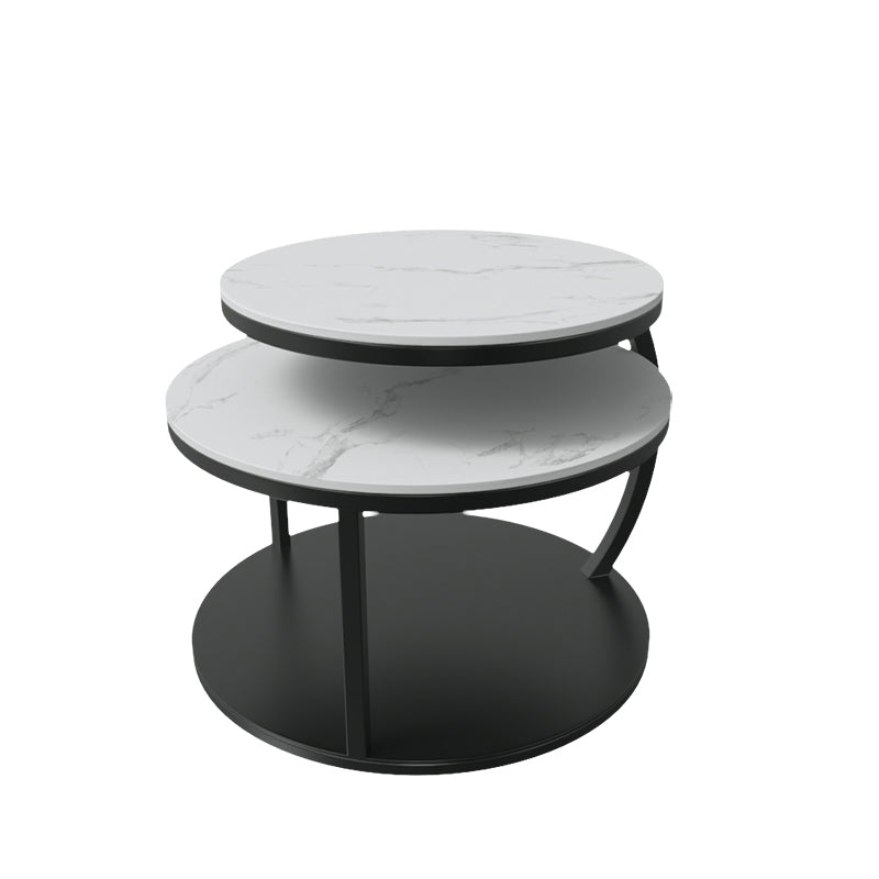 Contemporary Coffee Table Round Stone Top Extendable Coffee Cocktail Table Black White Clearhalo 'Coffee & Accent Tables' 'Coffee Tables' 'coffee_tables' 'furn' 'furn_coffee_tables' 'Furniture' 'Living Room Furniture' 7131656