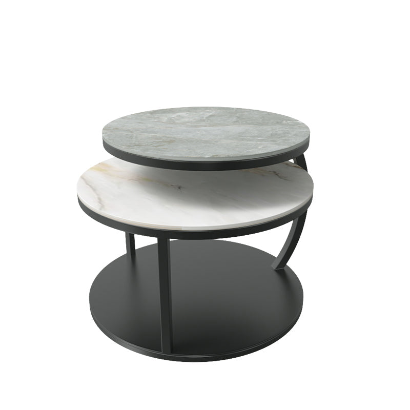 Contemporary Coffee Table Round Stone Top Extendable Coffee Cocktail Table Black Pandora Gold Gray Clearhalo 'Coffee & Accent Tables' 'Coffee Tables' 'coffee_tables' 'furn' 'furn_coffee_tables' 'Furniture' 'Living Room Furniture' 7131657