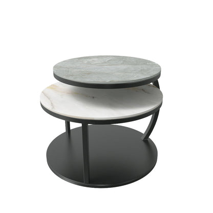 Contemporary Coffee Table Round Stone Top Extendable Coffee Cocktail Table Black Pandora Gold Gray Clearhalo 'Coffee & Accent Tables' 'Coffee Tables' 'coffee_tables' 'furn' 'furn_coffee_tables' 'Furniture' 'Living Room Furniture' 7131657