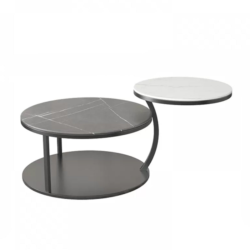 Contemporary Coffee Table Round Stone Top Extendable Coffee Cocktail Table Black Black White Clearhalo 'Coffee & Accent Tables' 'Coffee Tables' 'coffee_tables' 'furn' 'furn_coffee_tables' 'Furniture' 'Living Room Furniture' 7131660