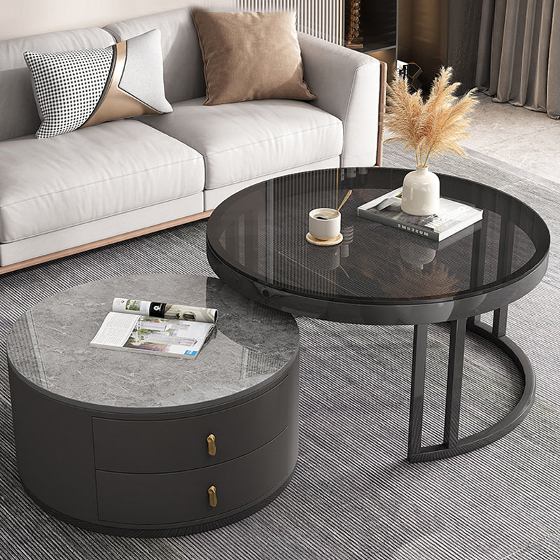 Round Nesting Coffee Table Set Frame Modern Storage Coffee Table Clearhalo 'Coffee & Accent Tables' 'Coffee Tables' 'coffee_tables' 'furn' 'furn_coffee_tables' 'Furniture' 'Living Room Furniture' 7131683
