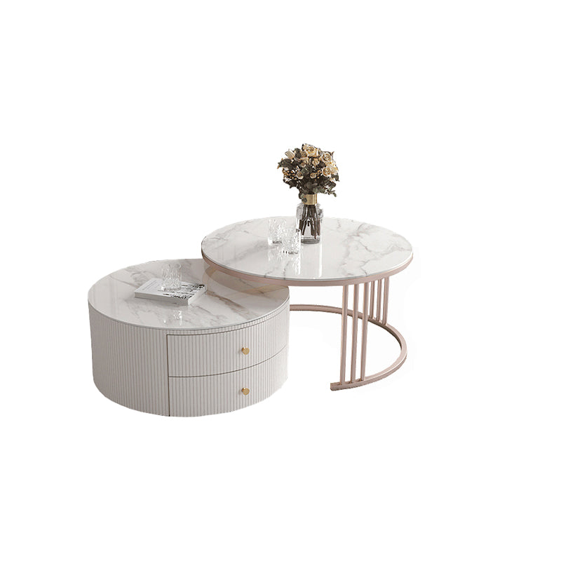 Glam Nesting Coffee Table Set Drum Round Slate Coffee Table with Drawers Clearhalo 'Coffee & Accent Tables' 'Coffee Tables' 'coffee_tables' 'furn' 'furn_coffee_tables' 'Furniture' 'Living Room Furniture' 7131714