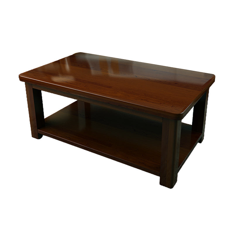 Contemporary Solid Wood Coffee Table Rectangle 4 Legs Coffee Cocktail Table Walnut Shelves Included Clearhalo 'Coffee & Accent Tables' 'Coffee Tables' 'coffee_tables' 'furn' 'furn_coffee_tables' 'Furniture' 'Living Room Furniture' 7131737