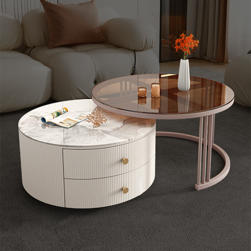Glam Nesting Coffee Table Set Frame Round Slate Coffee Table with Drawers Clearhalo 'Coffee & Accent Tables' 'Coffee Tables' 'coffee_tables' 'furn' 'furn_coffee_tables' 'Furniture' 'Living Room Furniture' 7131765
