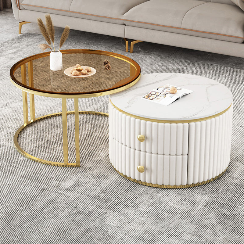 Slate and Metal Coffee Table Frame Nesting Coffee Table Set with Drawers Clearhalo 'Coffee & Accent Tables' 'Coffee Tables' 'coffee_tables' 'furn' 'furn_coffee_tables' 'Furniture' 'Living Room Furniture' 7131812