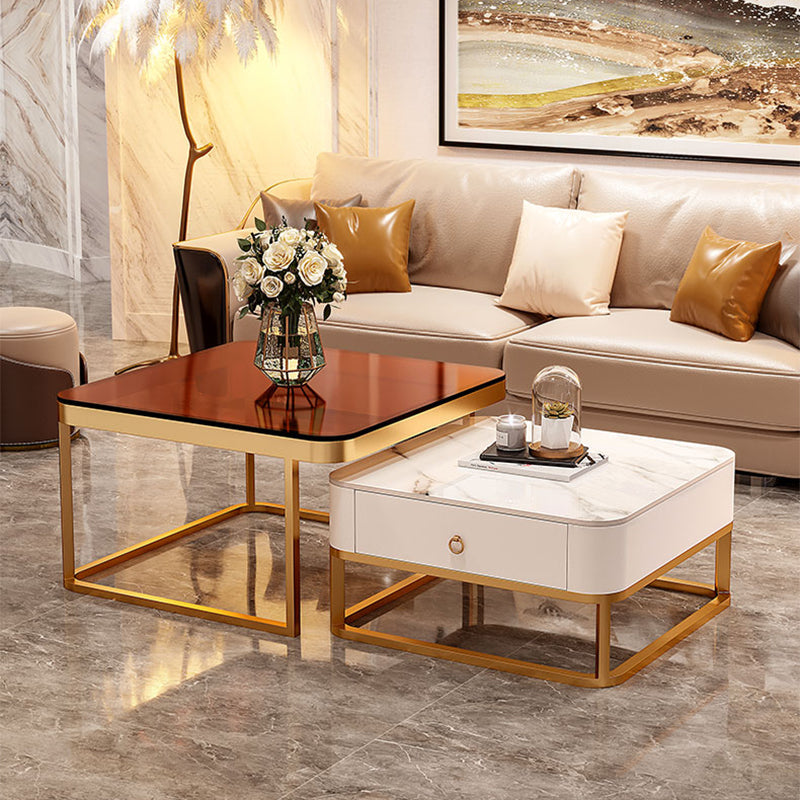 Glam Frame Coffee Table Slate/Glass Top Coffee Cocktail Table with Drawers Clearhalo 'Coffee & Accent Tables' 'Coffee Tables' 'coffee_tables' 'furn' 'furn_coffee_tables' 'Furniture' 'Living Room Furniture' 7131866