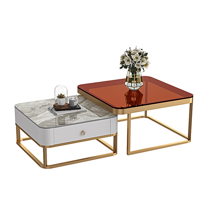 Glam Frame Coffee Table Slate/Glass Top Coffee Cocktail Table with Drawers Gold White Grey Brown Clearhalo 'Coffee & Accent Tables' 'Coffee Tables' 'coffee_tables' 'furn' 'furn_coffee_tables' 'Furniture' 'Living Room Furniture' 7131876