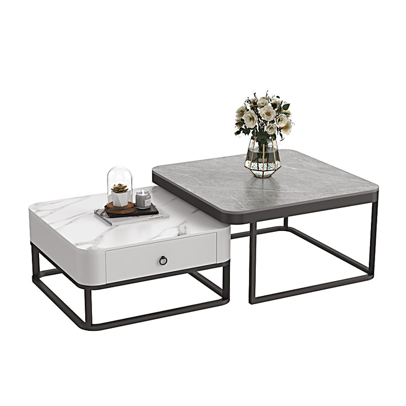 Glam Frame Coffee Table Slate/Glass Top Coffee Cocktail Table with Drawers Black Grey White Clearhalo 'Coffee & Accent Tables' 'Coffee Tables' 'coffee_tables' 'furn' 'furn_coffee_tables' 'Furniture' 'Living Room Furniture' 7131879