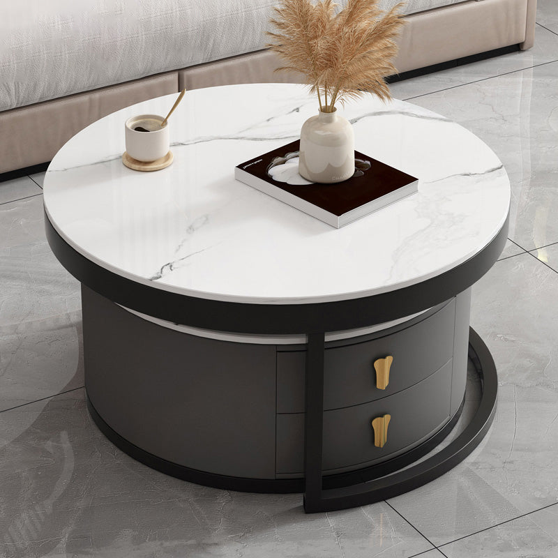 Modern Round Glass Cocktail Table Set Iron Frame Coffee Table with Drawers Clearhalo 'Coffee & Accent Tables' 'Coffee Tables' 'coffee_tables' 'furn' 'furn_coffee_tables' 'Furniture' 'Living Room Furniture' 7131888