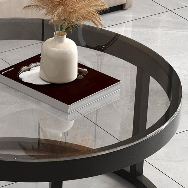 Modern Round Glass Cocktail Table Set Iron Frame Coffee Table with Drawers Clearhalo 'Coffee & Accent Tables' 'Coffee Tables' 'coffee_tables' 'furn' 'furn_coffee_tables' 'Furniture' 'Living Room Furniture' 7131892