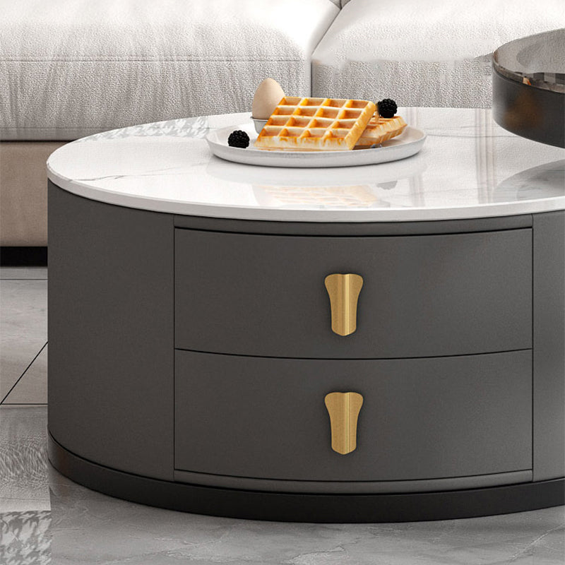 Modern Round Glass Cocktail Table Set Iron Frame Coffee Table with Drawers Clearhalo 'Coffee & Accent Tables' 'Coffee Tables' 'coffee_tables' 'furn' 'furn_coffee_tables' 'Furniture' 'Living Room Furniture' 7131893