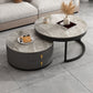 Modern Round Glass Cocktail Table Set Iron Frame Coffee Table with Drawers Stone Gray Clearhalo 'Coffee & Accent Tables' 'Coffee Tables' 'coffee_tables' 'furn' 'furn_coffee_tables' 'Furniture' 'Living Room Furniture' 7131898
