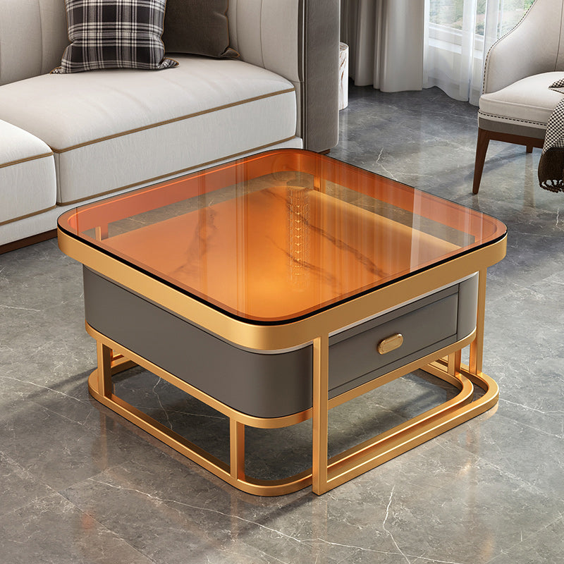 Modern 2 Nesting Glass Coffee Table Set Steel Frame Base 1 - Drawer Cocktail Table Clearhalo 'Coffee & Accent Tables' 'Coffee Tables' 'coffee_tables' 'furn' 'furn_coffee_tables' 'Furniture' 'Living Room Furniture' 7131923