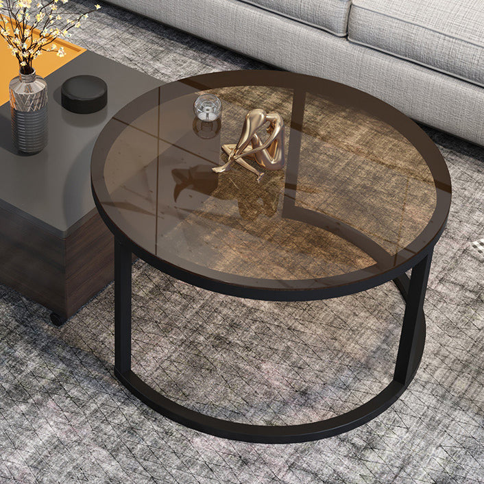 Modern 2 Nesting Coffee Table Set 31.5" W Glass & Wood Cocktail Table with Storage Clearhalo 'Coffee & Accent Tables' 'Coffee Tables' 'coffee_tables' 'furn' 'furn_coffee_tables' 'Furniture' 'Living Room Furniture' 7131959