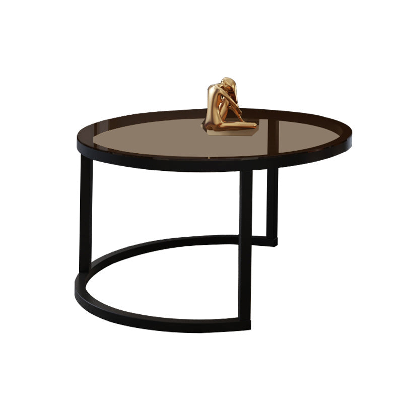 Modern 2 Nesting Coffee Table Set 31.5" W Glass & Wood Cocktail Table with Storage 28"L x 28"W x 18"H Black Clearhalo 'Coffee & Accent Tables' 'Coffee Tables' 'coffee_tables' 'furn' 'furn_coffee_tables' 'Furniture' 'Living Room Furniture' 7131965