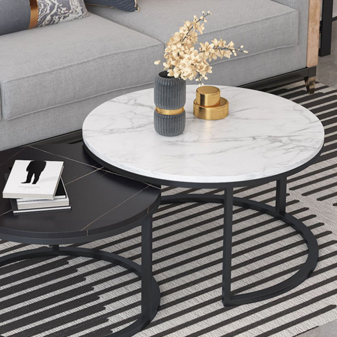 Frame Cocktail Table Slate Top Coffee or End Table with Storage Drawers