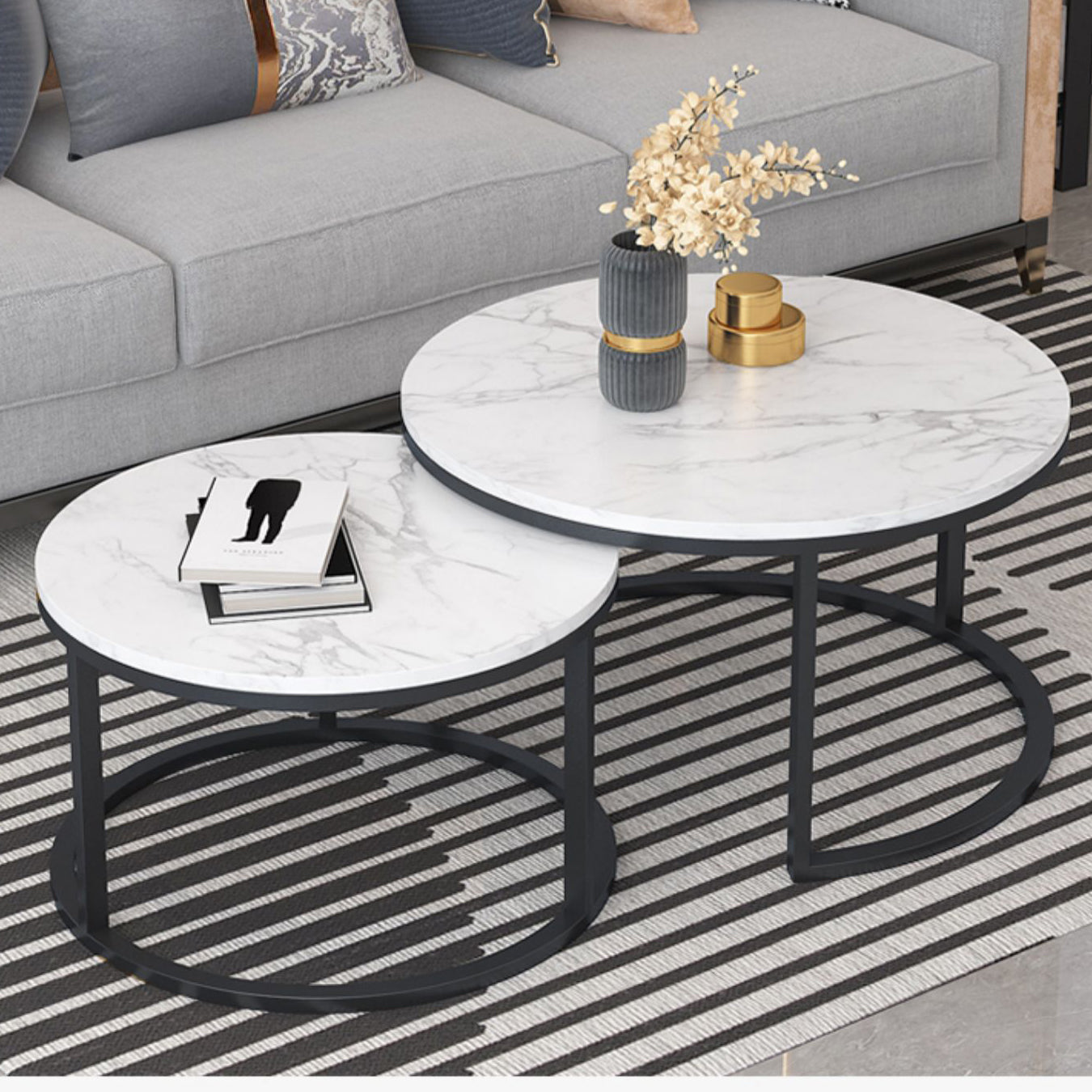 Frame Cocktail Table Slate Top Coffee or End Table with Storage Drawers
