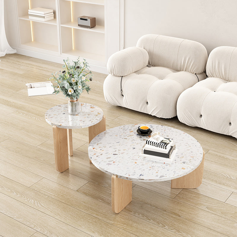 Round Terrazzo Coffee Cocktail Table Set with Acrylic/Ash Legs Clearhalo 'Coffee & Accent Tables' 'Coffee Tables' 'coffee_tables' 'furn' 'furn_coffee_tables' 'Furniture' 'Living Room Furniture' 7132022