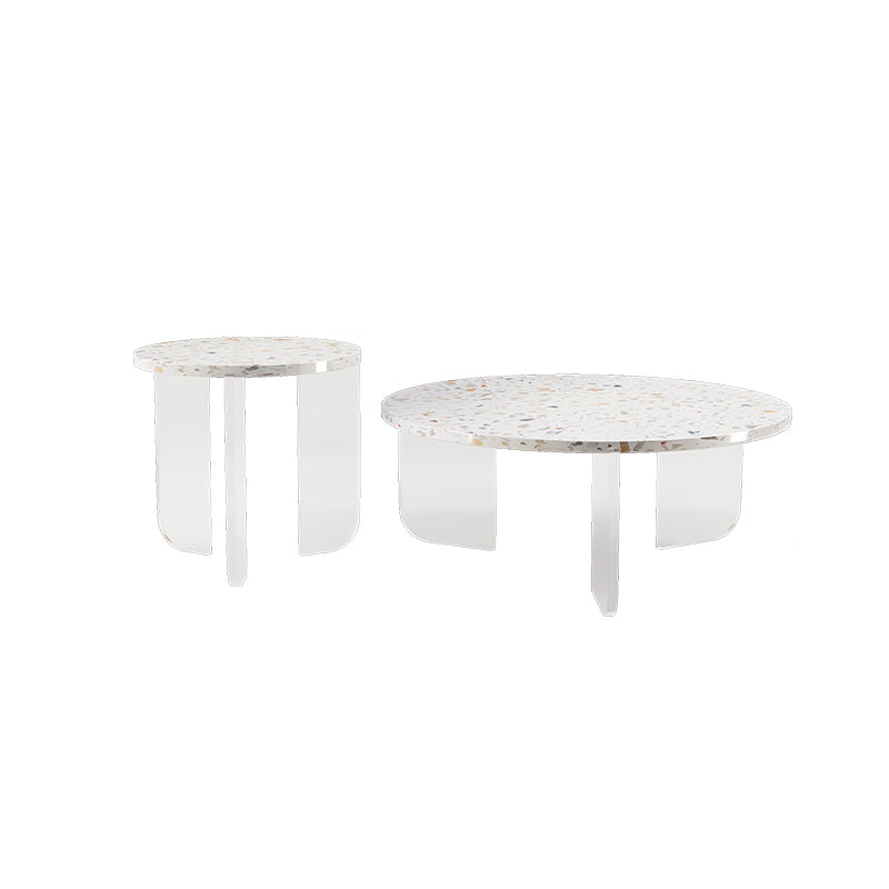 Round Terrazzo Coffee Cocktail Table Set with Acrylic/Ash Legs Plastic Acrylic Clearhalo 'Coffee & Accent Tables' 'Coffee Tables' 'coffee_tables' 'furn' 'furn_coffee_tables' 'Furniture' 'Living Room Furniture' 7132023