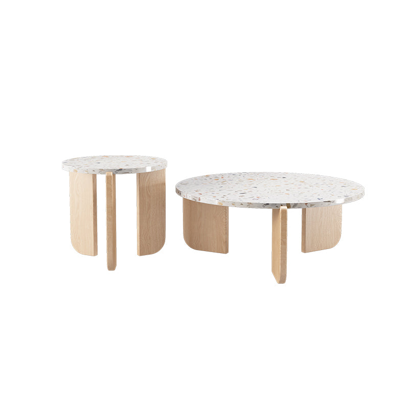 Round Terrazzo Coffee Cocktail Table Set with Acrylic/Ash Legs Wood Clearhalo 'Coffee & Accent Tables' 'Coffee Tables' 'coffee_tables' 'furn' 'furn_coffee_tables' 'Furniture' 'Living Room Furniture' 7132024