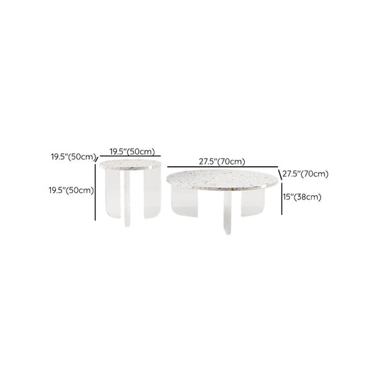 Round Terrazzo Coffee Cocktail Table Set with Acrylic/Ash Legs Clearhalo 'Coffee & Accent Tables' 'Coffee Tables' 'coffee_tables' 'furn' 'furn_coffee_tables' 'Furniture' 'Living Room Furniture' 7132037