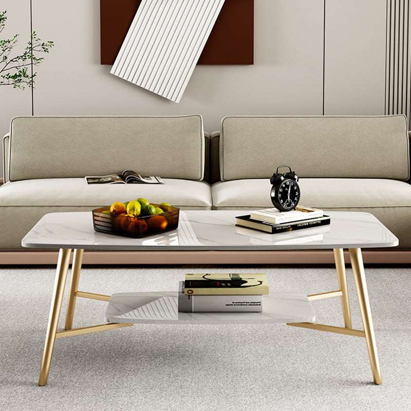 Table basse rectangulaire en ardoise, 4 pieds, 1 table de cocktail simple avec étagère de rangement