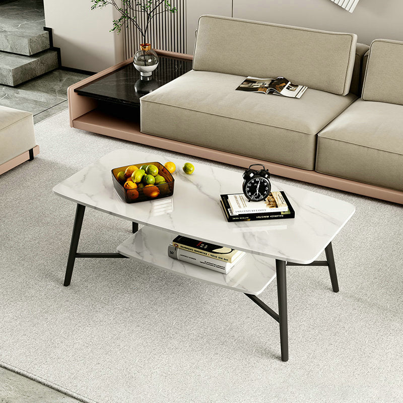 Table basse rectangulaire en ardoise, 4 pieds, 1 table de cocktail simple avec étagère de rangement