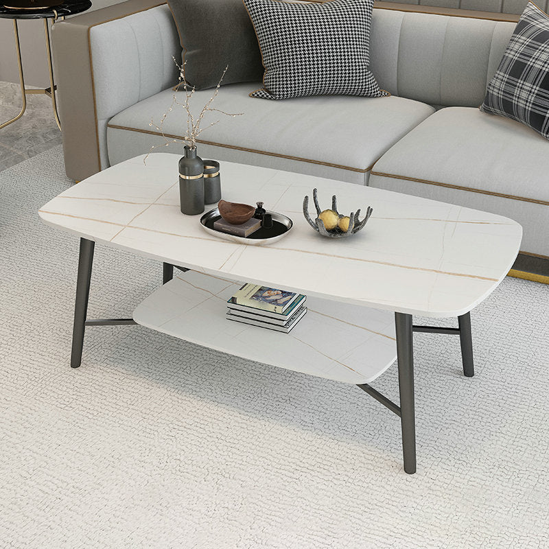 Table basse rectangulaire en ardoise, 4 pieds, 1 table de cocktail simple avec étagère de rangement
