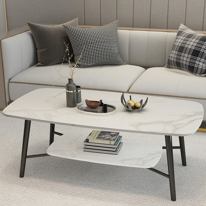 Table basse rectangulaire en ardoise, 4 pieds, 1 table de cocktail simple avec étagère de rangement