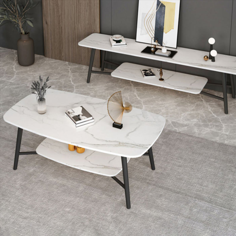 Table basse rectangulaire en ardoise, 4 pieds, 1 table de cocktail simple avec étagère de rangement