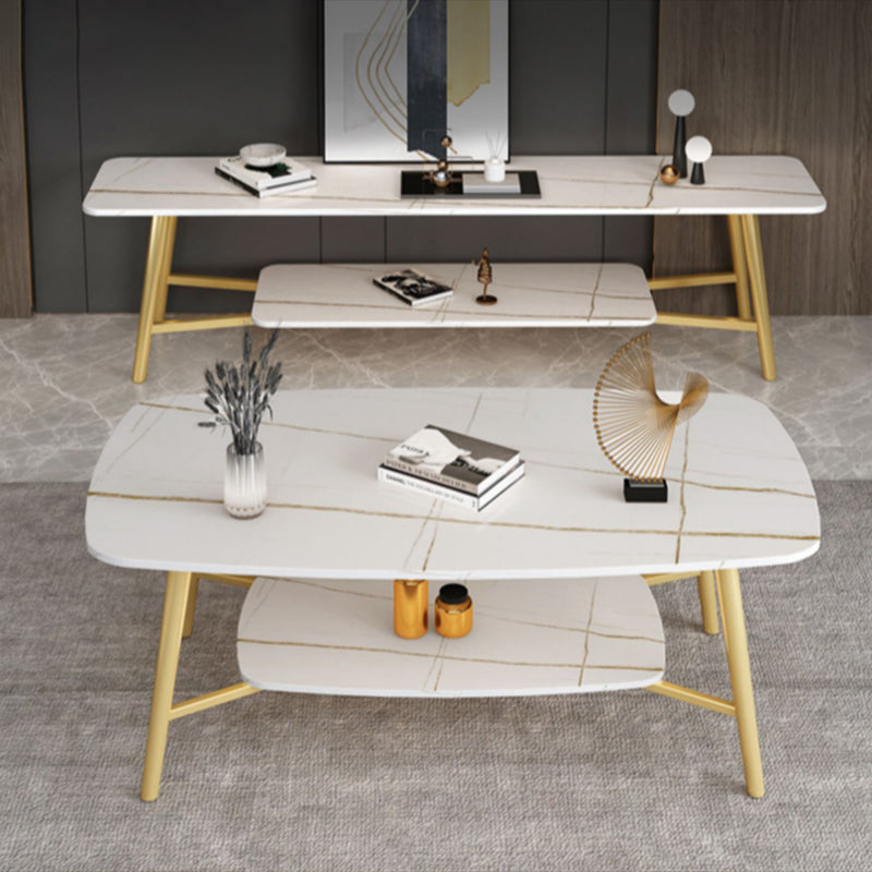 Table basse rectangulaire en ardoise, 4 pieds, 1 table de cocktail simple avec étagère de rangement