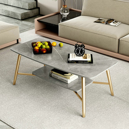 Table basse rectangulaire en ardoise, 4 pieds, 1 table de cocktail simple avec étagère de rangement