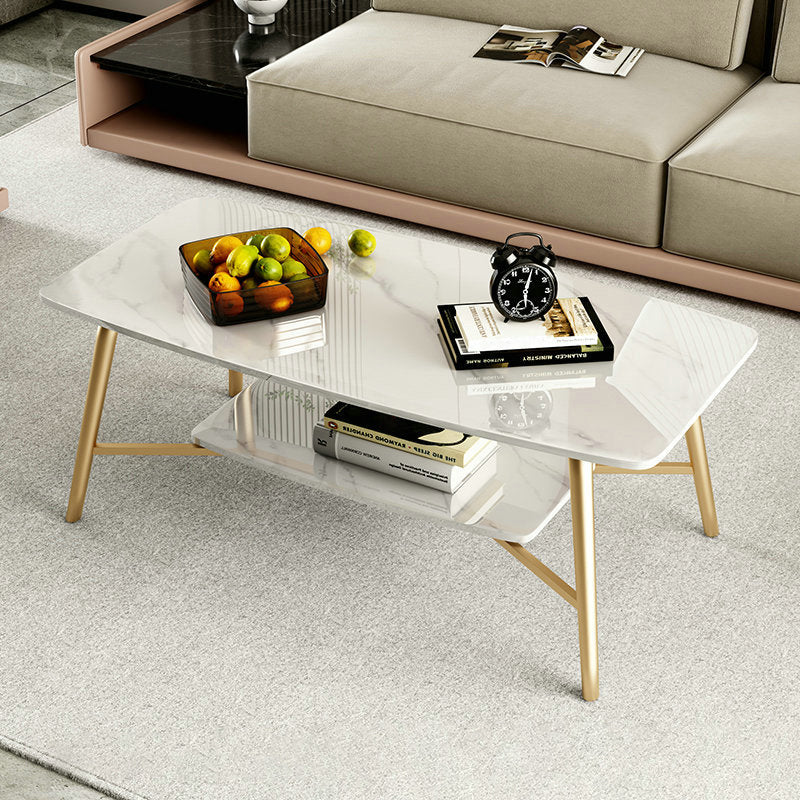 Table basse rectangulaire en ardoise, 4 pieds, 1 table de cocktail simple avec étagère de rangement