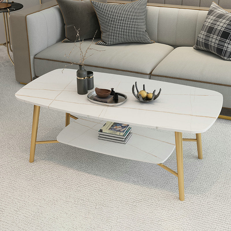 Table basse rectangulaire en ardoise, 4 pieds, 1 table de cocktail simple avec étagère de rangement