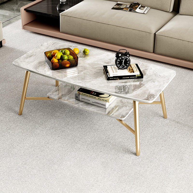 Table basse rectangulaire en ardoise, 4 pieds, 1 table de cocktail simple avec étagère de rangement
