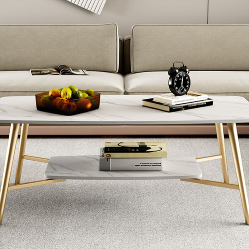 Table basse rectangulaire en ardoise, 4 pieds, 1 table de cocktail simple avec étagère de rangement