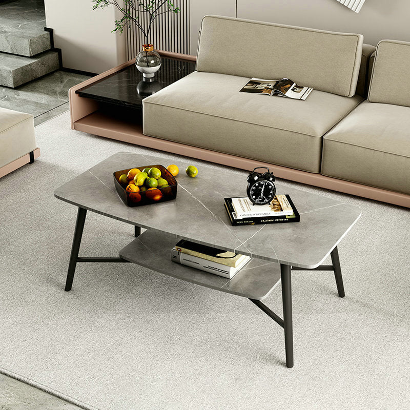 Table basse rectangulaire en ardoise, 4 pieds, 1 table de cocktail simple avec étagère de rangement