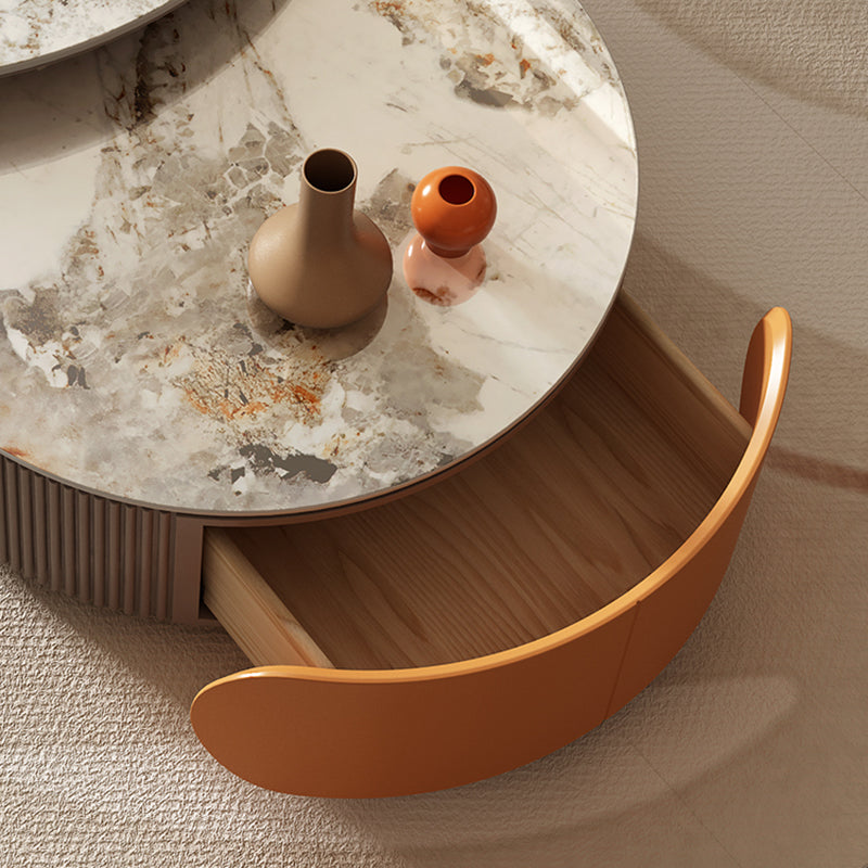 Round Coffee Table Slate Glam Nesting Coffee Table Set with Drawer Clearhalo 'Coffee & Accent Tables' 'Coffee Tables' 'coffee_tables' 'furn' 'furn_coffee_tables' 'Furniture' 'Living Room Furniture' 7132190