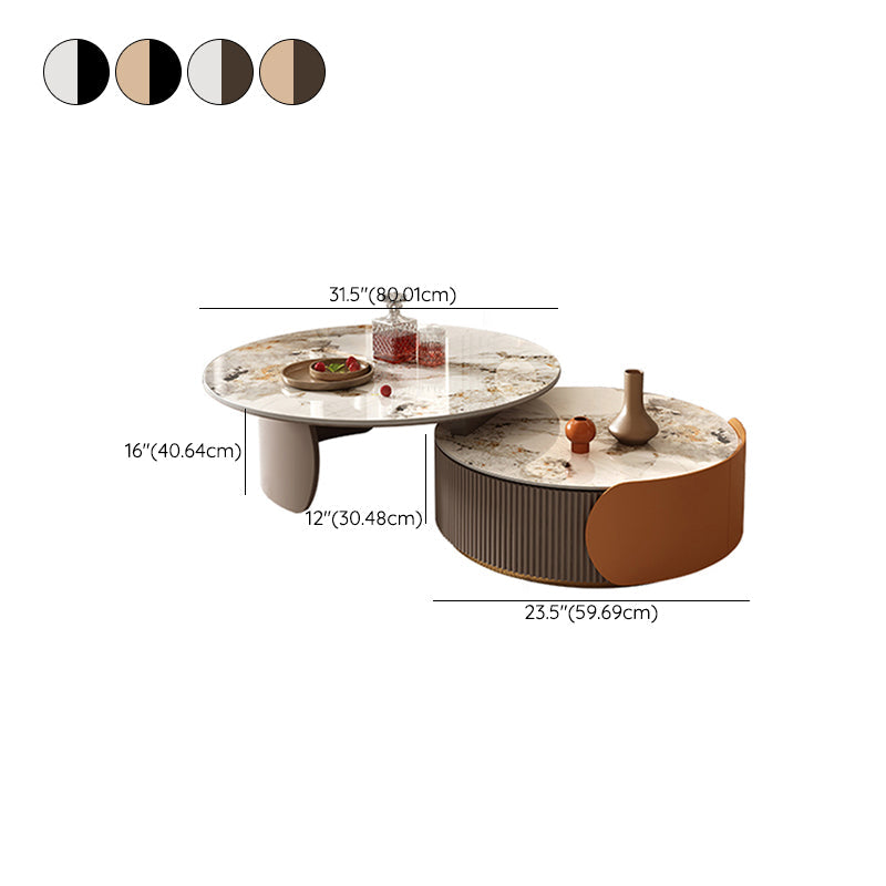 Round Coffee Table Slate Glam Nesting Coffee Table Set with Drawer Clearhalo 'Coffee & Accent Tables' 'Coffee Tables' 'coffee_tables' 'furn' 'furn_coffee_tables' 'Furniture' 'Living Room Furniture' 7132195