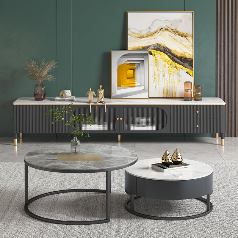 Round Nesting Coffee Table Set Frame Modern Coffee Table with Storage Clearhalo 'Coffee & Accent Tables' 'Coffee Tables' 'coffee_tables' 'furn' 'furn_coffee_tables' 'Furniture' 'Living Room Furniture' 7132199