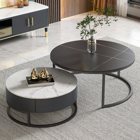 Round Nesting Coffee Table Set Frame Modern Coffee Table with Storage Clearhalo 'Coffee & Accent Tables' 'Coffee Tables' 'coffee_tables' 'furn' 'furn_coffee_tables' 'Furniture' 'Living Room Furniture' 7132201