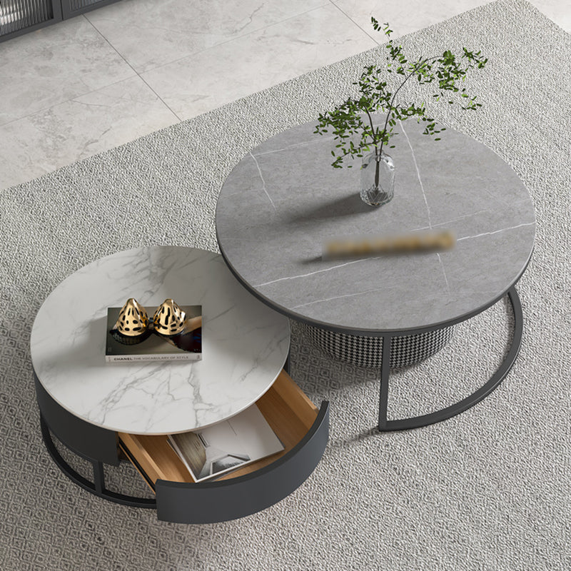 Round Nesting Coffee Table Set Frame Modern Coffee Table with Storage Clearhalo 'Coffee & Accent Tables' 'Coffee Tables' 'coffee_tables' 'furn' 'furn_coffee_tables' 'Furniture' 'Living Room Furniture' 7132202