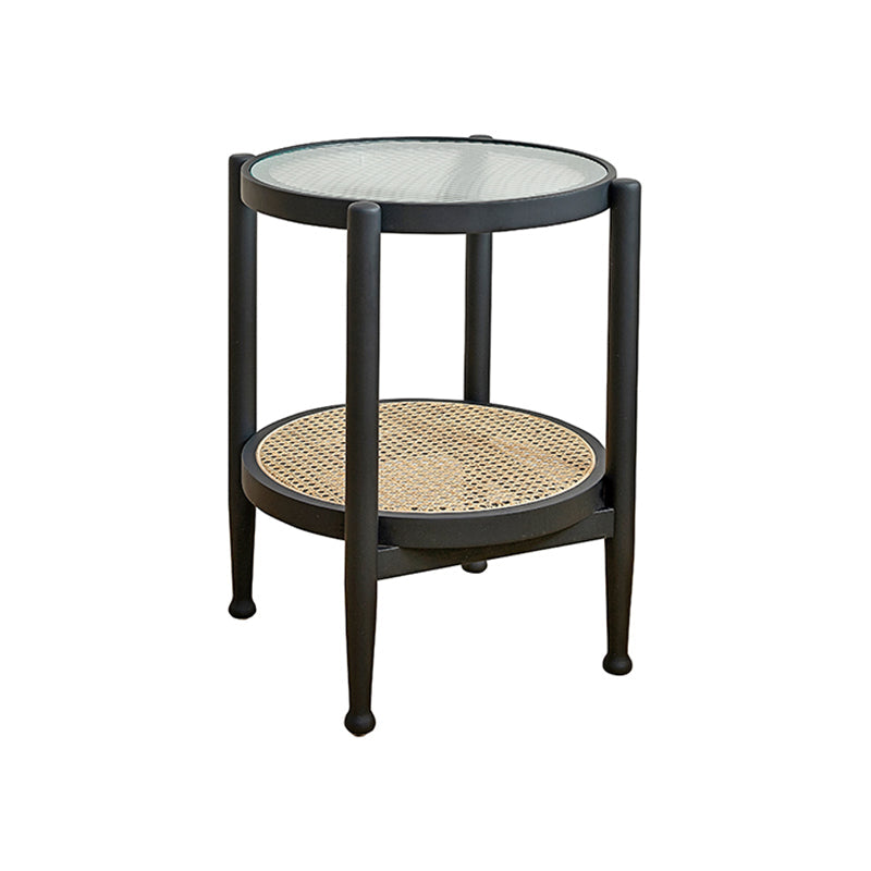 4 Legs Tropical Glass Coffee Table No Distressing Bunching Tables with Shelf 19.7"L x 19.7"W x 23.5"H Black Clearhalo 'Coffee & Accent Tables' 'Coffee Tables' 'coffee_tables' 'furn' 'furn_coffee_tables' 'Furniture' 'Living Room Furniture' 7132255