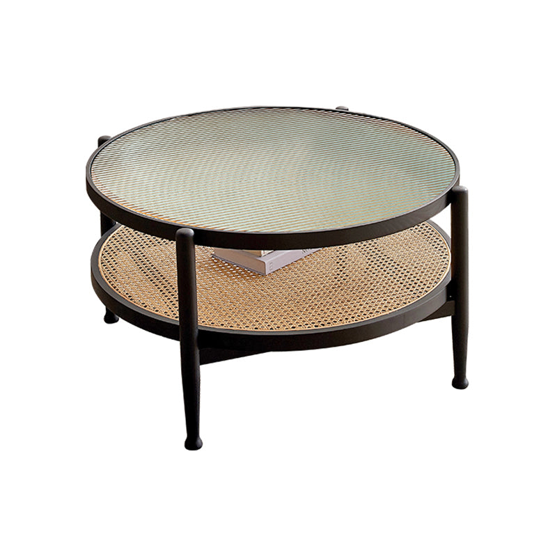 4 Legs Tropical Glass Coffee Table No Distressing Bunching Tables with Shelf 35.4"L x 35.4"W x 17.7"H Black Clearhalo 'Coffee & Accent Tables' 'Coffee Tables' 'coffee_tables' 'furn' 'furn_coffee_tables' 'Furniture' 'Living Room Furniture' 7132256