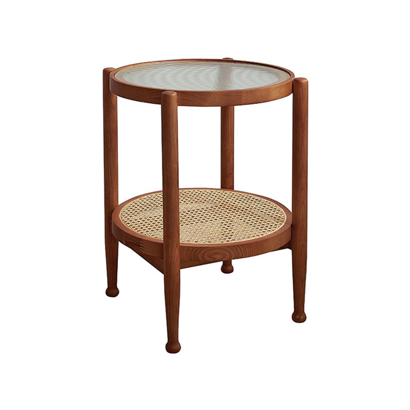 4 Legs Tropical Glass Coffee Table No Distressing Bunching Tables with Shelf 19.7"L x 19.7"W x 23.5"H Walnut Clearhalo 'Coffee & Accent Tables' 'Coffee Tables' 'coffee_tables' 'furn' 'furn_coffee_tables' 'Furniture' 'Living Room Furniture' 7132264