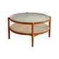 4 Legs Tropical Glass Coffee Table No Distressing Bunching Tables with Shelf 35.4"L x 35.4"W x 17.7"H Walnut Clearhalo 'Coffee & Accent Tables' 'Coffee Tables' 'coffee_tables' 'furn' 'furn_coffee_tables' 'Furniture' 'Living Room Furniture' 7132267