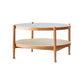 4 Legs Tropical Glass Coffee Table No Distressing Bunching Tables with Shelf 31.5"L x 31.5"W x 17.7"H Cherry Wood Clearhalo 'Coffee & Accent Tables' 'Coffee Tables' 'coffee_tables' 'furn' 'furn_coffee_tables' 'Furniture' 'Living Room Furniture' 7132274