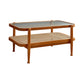 4 Legs Tropical Glass Coffee Table No Distressing Bunching Tables with Shelf 35.5"L x 22"W x 18"H Cherry Wood Clearhalo 'Coffee & Accent Tables' 'Coffee Tables' 'coffee_tables' 'furn' 'furn_coffee_tables' 'Furniture' 'Living Room Furniture' 7132275