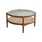 4 Legs Tropical Glass Coffee Table No Distressing Bunching Tables with Shelf 35.4"L x 35.4"W x 17.7"H Cherry Wood Clearhalo 'Coffee & Accent Tables' 'Coffee Tables' 'coffee_tables' 'furn' 'furn_coffee_tables' 'Furniture' 'Living Room Furniture' 7132276